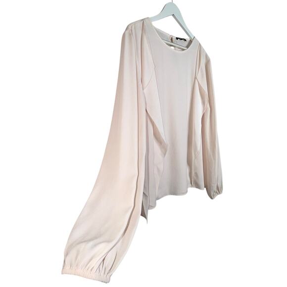 St. John Collection Satin Crepe Blush Pink Long Sleeve Ruffle Blouse Top Size XL - Picture 6 of 11